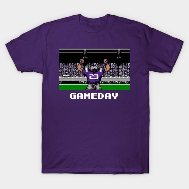 Purple and Gray Football Gameday Retro 8 Bit Linebacker T-Shirt by SLAG_Creative